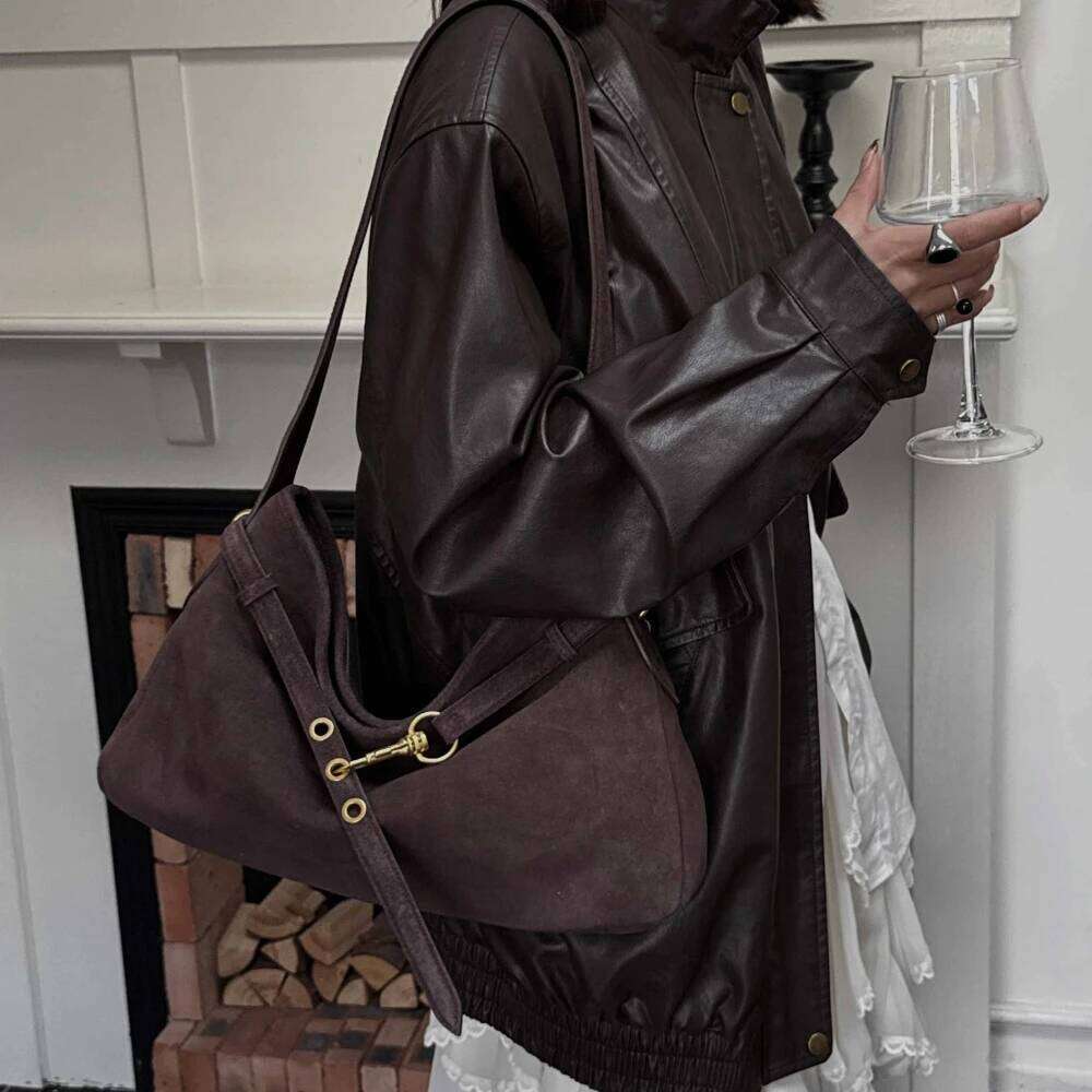 Luxury suede single shoulder designer saddle chic women's pouch natural leather handbag new product