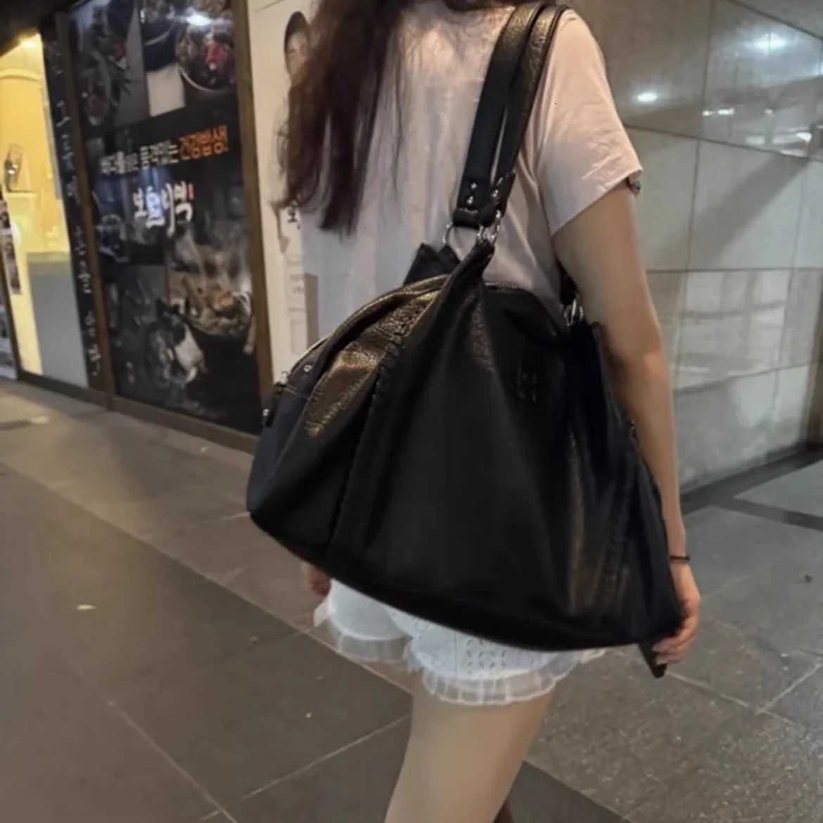 24FW Korean Niche AS Leather Mini Motorcycle Single Shoulder Armpit Bag Large Capacity Handbag Y250722