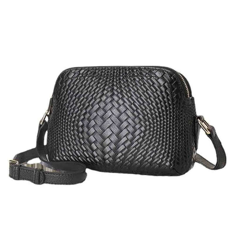2025 New Knit Series Woman Shoulder Bag Crossbody Cowhide Woven Ladies Daily Black