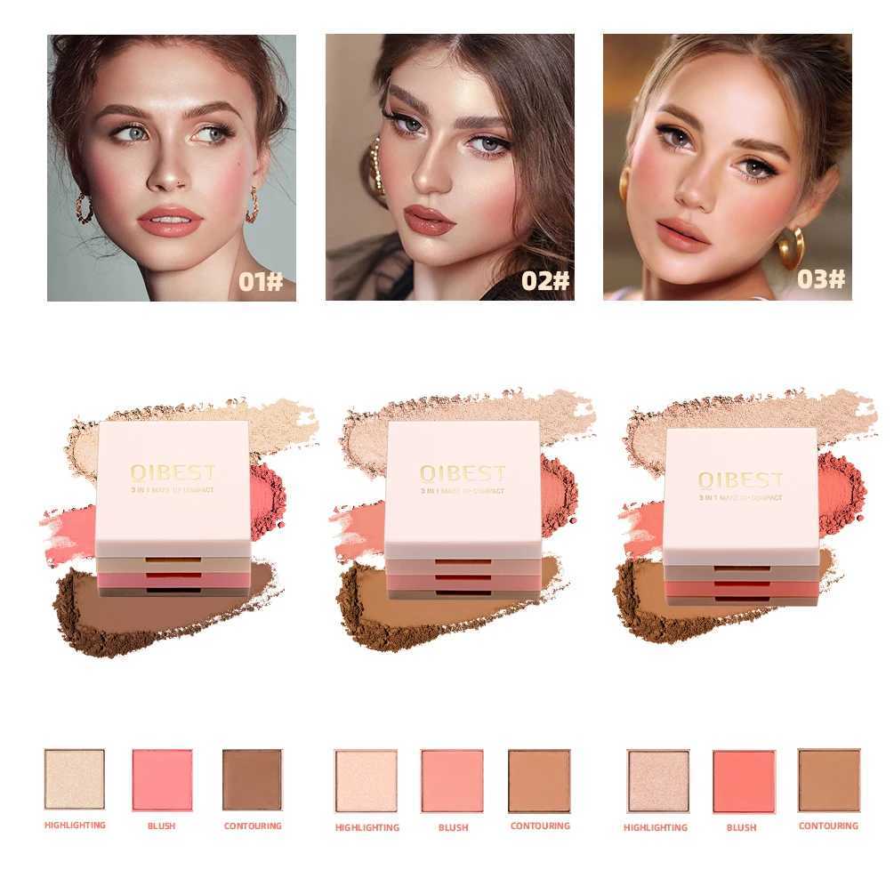 QIBEST 3 In 1 Contouring Highlight B Compact Contour Bronzer Highlighter Powder Palette Long-Lasting Face Makeup W250722