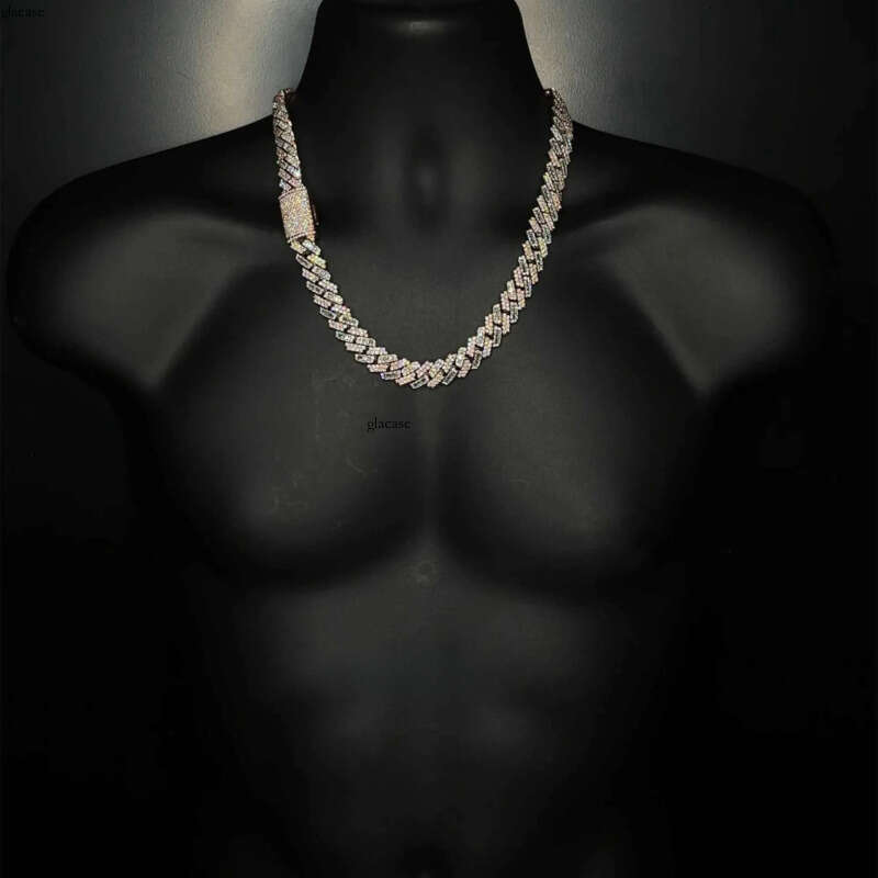 Kibo Iced Out Pure Sier Necklace Gra Vvs 15mm Two Tone Style Baguette and Round Cut Moissanite Cuban k Chain
