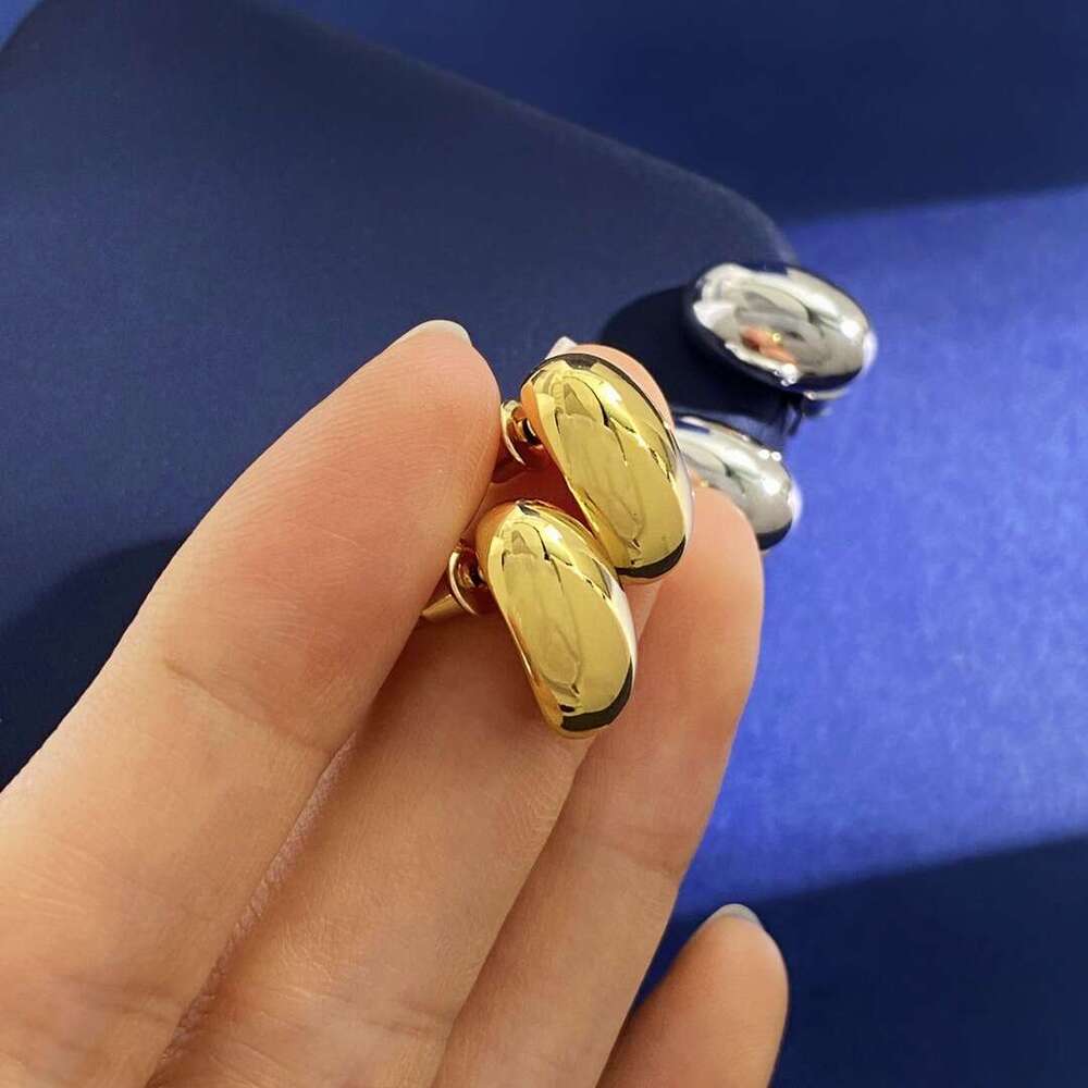 Heavy Craft Solid Minimalist Metal Glossy Gold Oval Stud Personality Classic Earrings for Women