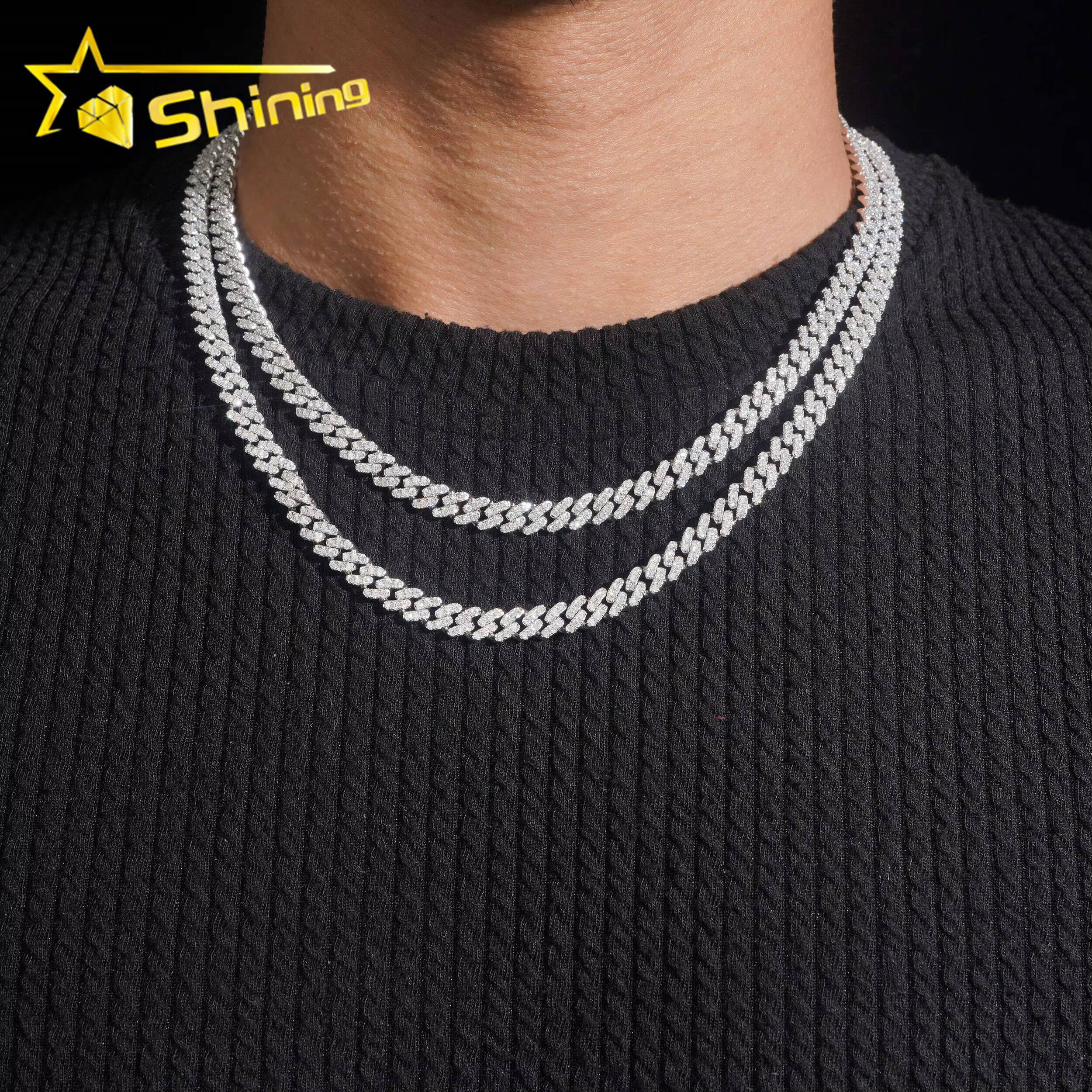 Hot Selling USA Warehouse Ready to Ship 6mm 925 Solid Silver Hip Hop Jewelry Iced Out VVS Diamond Cuban Link Chain Moissanite