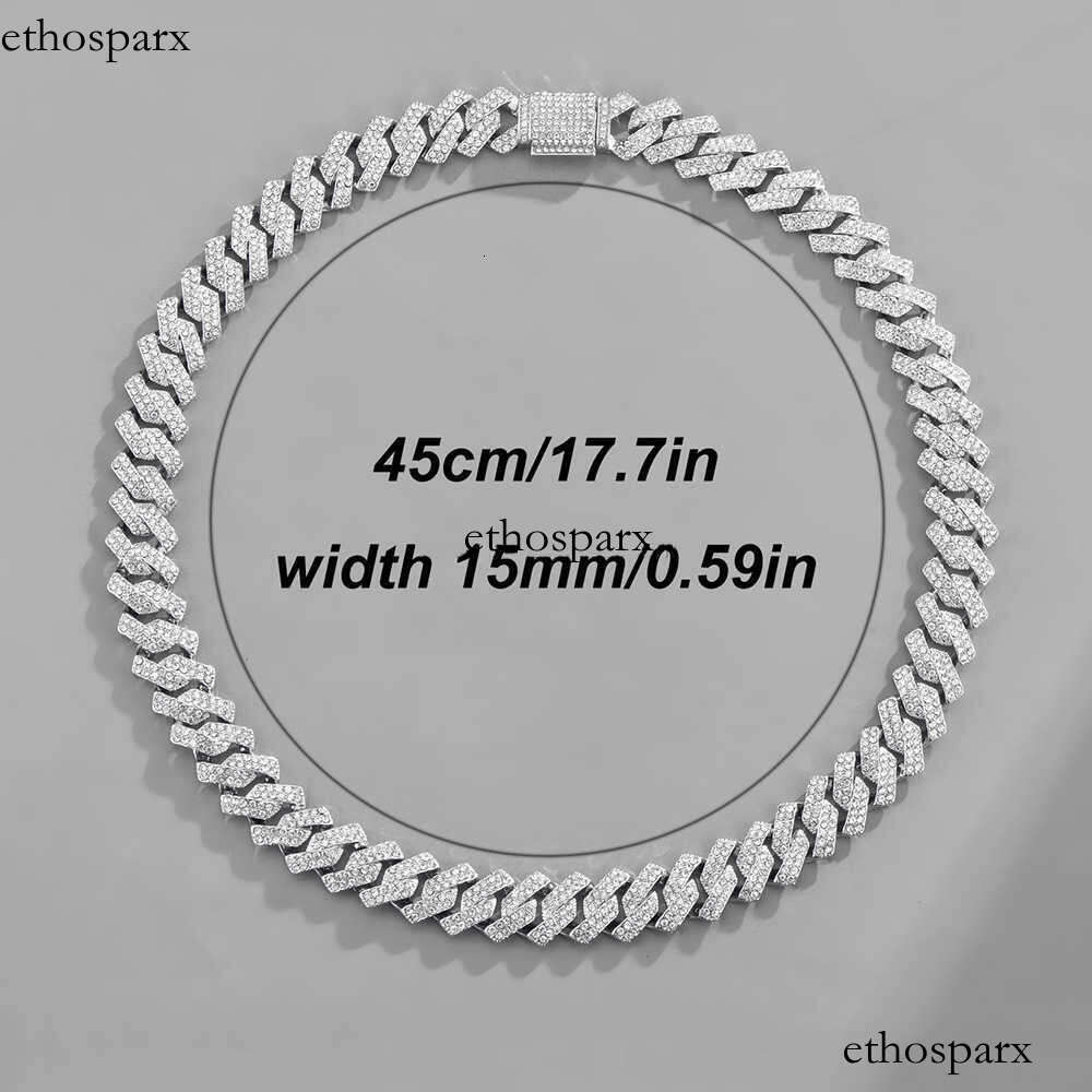 Miami Hip Hop Jewelry 15mm Cuban Chain Gold Plated Iced Out Prong Iced Setting Necklace CZ Diamond Prong Cuban Link Chain