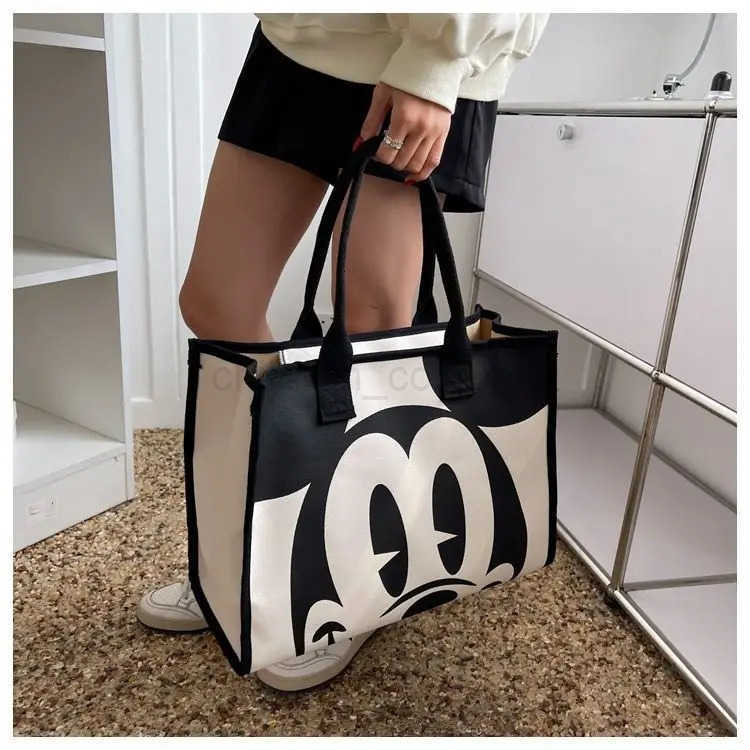 Disney Authorized Mickey Mouse Large Capacity Canvas Tote Bag For Women Elegant Summer Fashion Shoulder Bag Commuter Tote Bag W250722