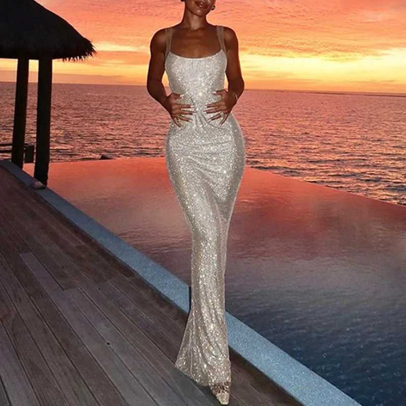 Puloru Womens Glitter Sequin Dots Prom Dresses Mesh Patchwork Sleeveless Backless Bodycon Dress Party Cocktail Club Dresses XJ250722