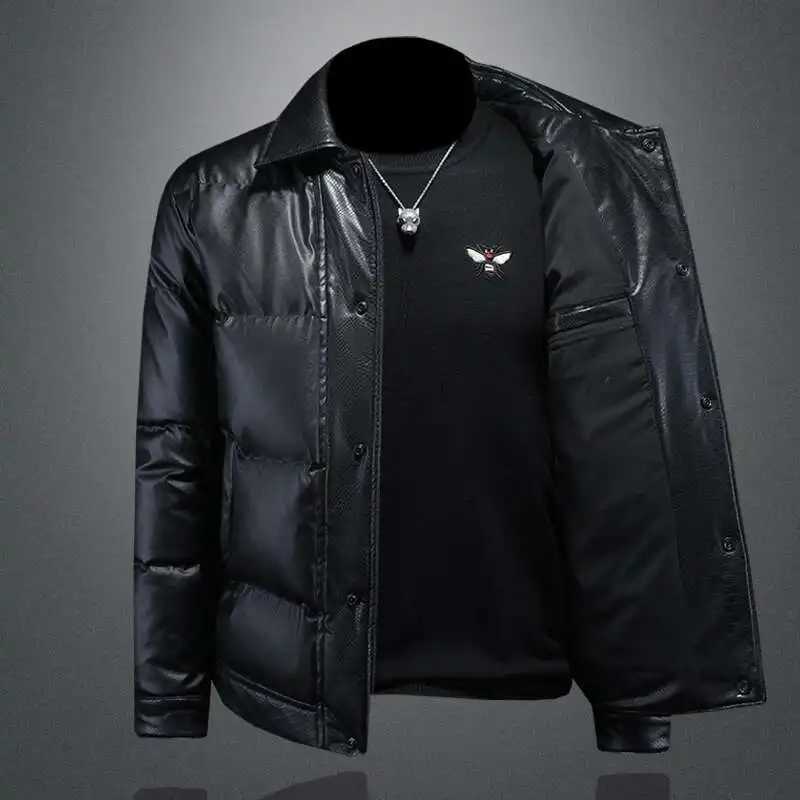 Winter PU Leather Down Jacket For Men Mens Jackets Down Jacket Men Clothes Casual Duck Down Jacket Men Outerwear W250722