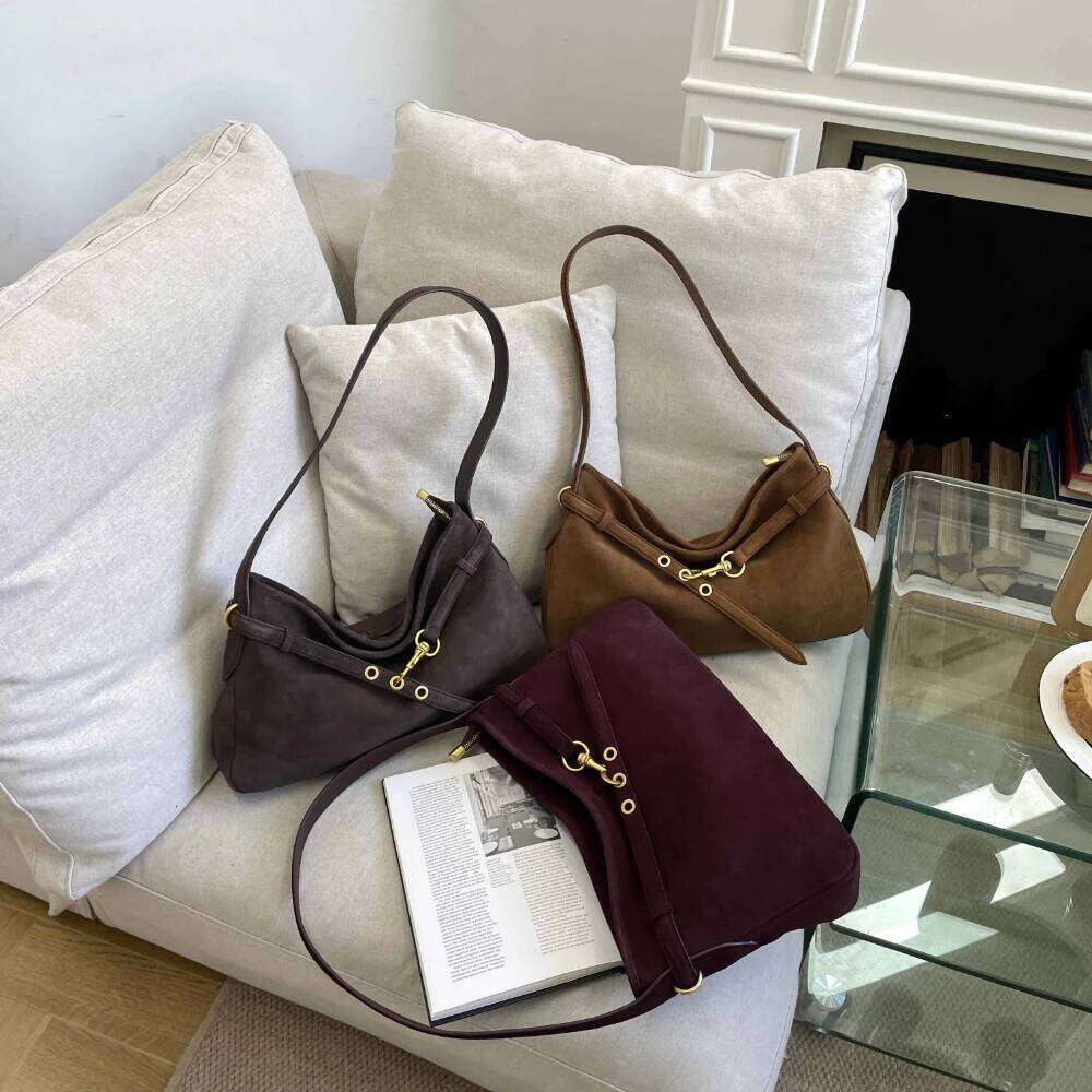 Luxury suede single shoulder designer saddle chic women's pouch natural leather handbag new product