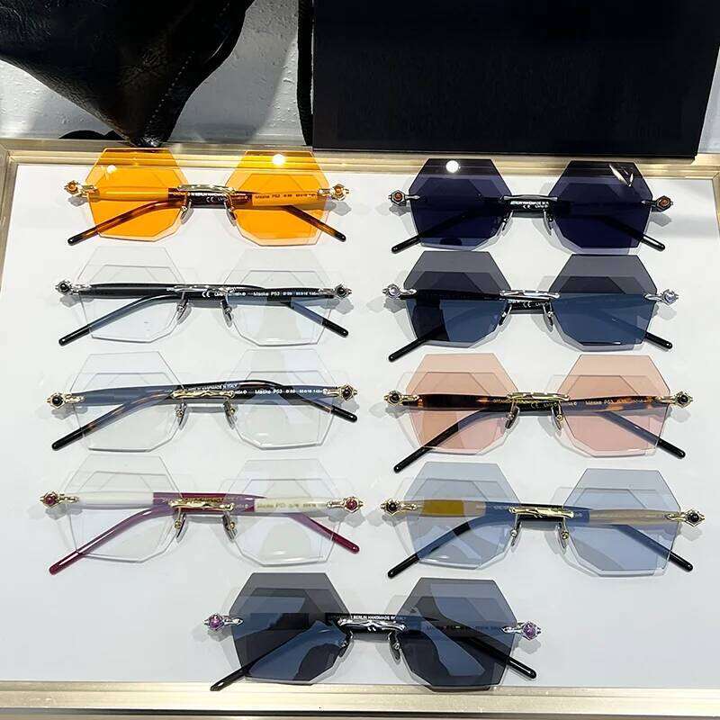 Vintage Craft Special Shaped Boundless Sunglasses for Women Maske P53 Tortoise Acetate Rimless Solar Glasses