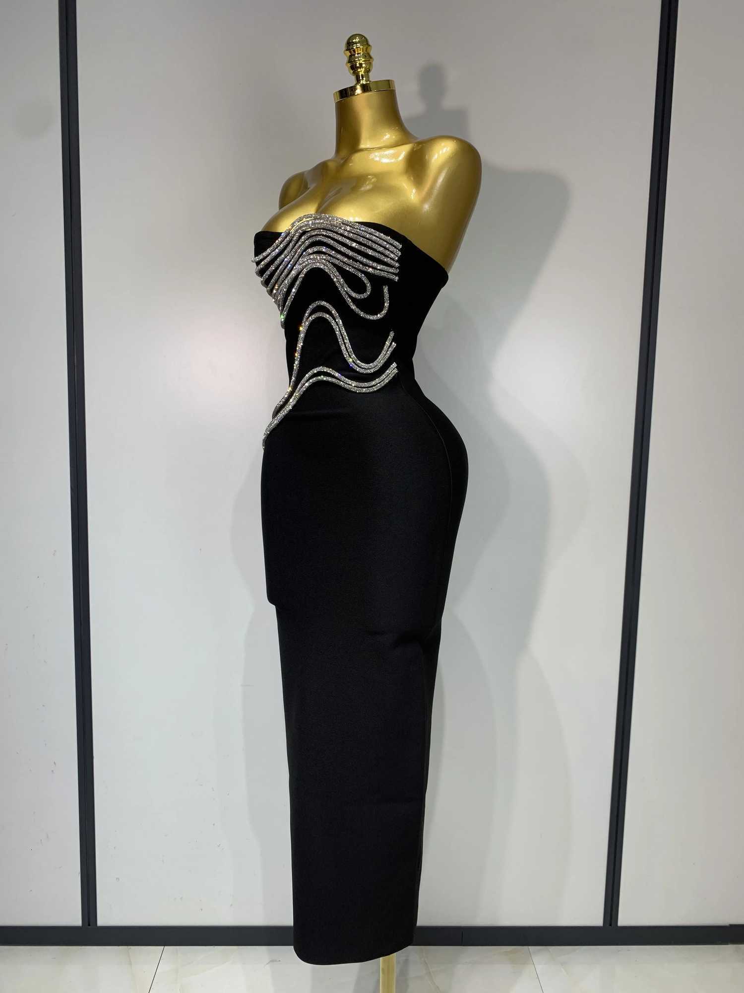 Women Sexy Strapless Lines Bodycon Bandage Long Dress Celebrity Red Carpet Dress Evening Birthday Party Dresses XJ250722
