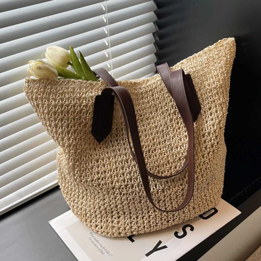100% Cotton Linen Cotton Linen Bag Summer Beach Woven Armpit Bag Large Casual Knitted Bag Shopping Bags Y250722