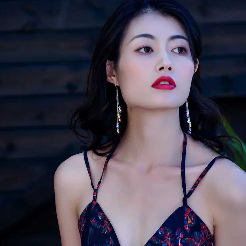 Fashion Crystal Water Drop Tassel Earrings for Women Temperament Colorful Long Earrings Bridal Wedding Party Jewelry Gifts XJ250722