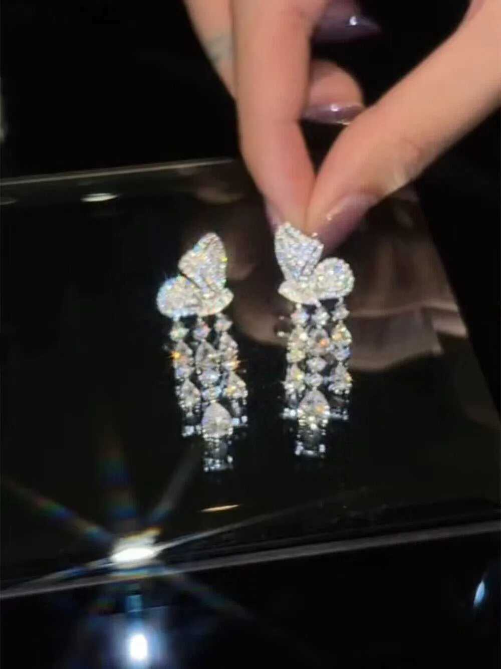 Light Luxury Banquet Jewelry Zircon Earrings Long Tassel Butterfly Earrings New Earrings All-match Earrings XJ250722