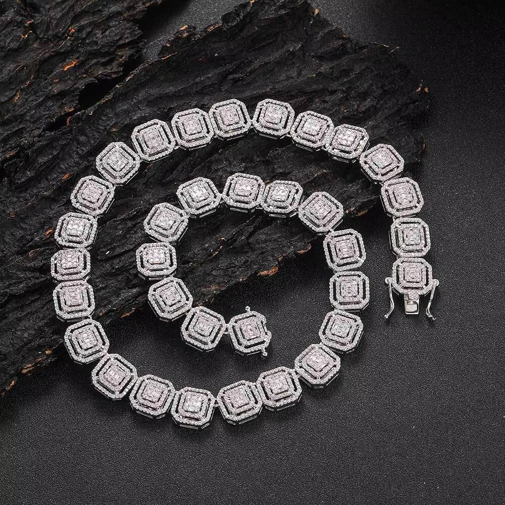 Hot Selling 925 Sterling Silver Iced Tennis Chain Necklace VVS Moissanite Diamond for Men and Women Hip Hop Style