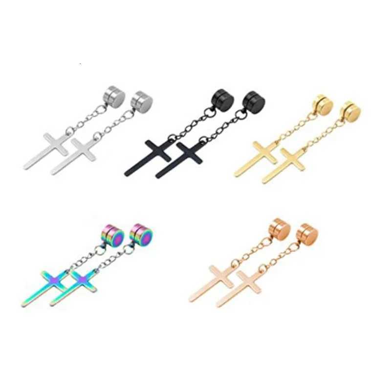 Punk Cross Pendant Tassel Stainless Steel Earrings Magnetic Fashion Geometric Clip Ear Jewelry Party Gifts For Women Men XJ250722