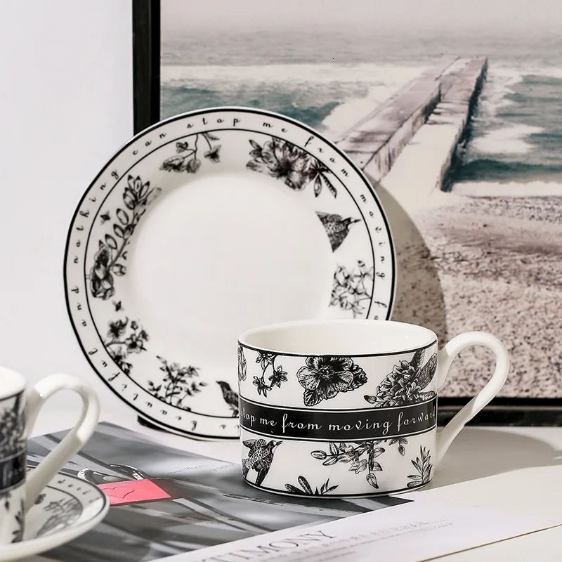 Fathers Day Gift Fine Bone China Coffee Cup Set with Saucers Floral Pattern 12oz Luxury Dishwasher Safe Morning Brew Tea Set 250722
