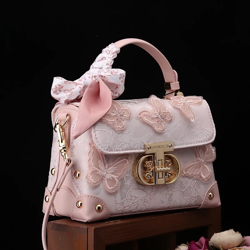 Free shipping designer bag 2025 High End Fashion Butterfly Lace Bag For Women New Lock Handbag Shoulder Bag Crossbody Small Bag