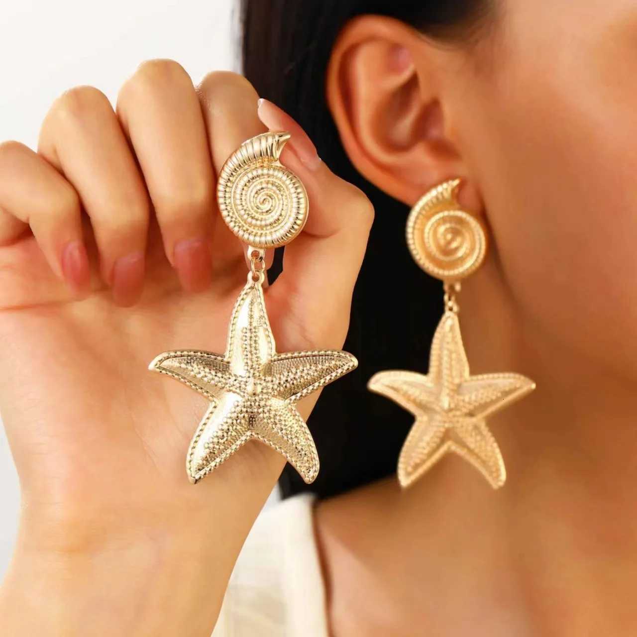 Boho Starfish Conch Splicing Tassel Pendant Earrings for Women Gold Color Female Earring Sweet Ocean Series Jewelry Accessories XJ250722