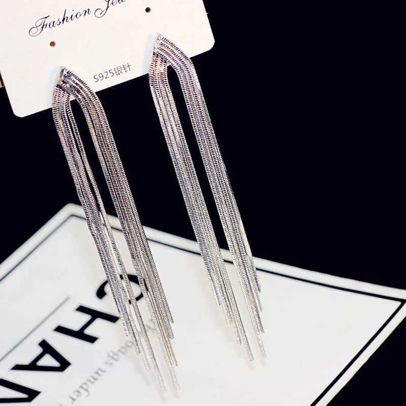 Fashion Shiny Long Tassel Drop Earrings for Women Full Rhinestone Crystal Dangle Earring Girl Wedding Party Personality Jewelry XJ250722