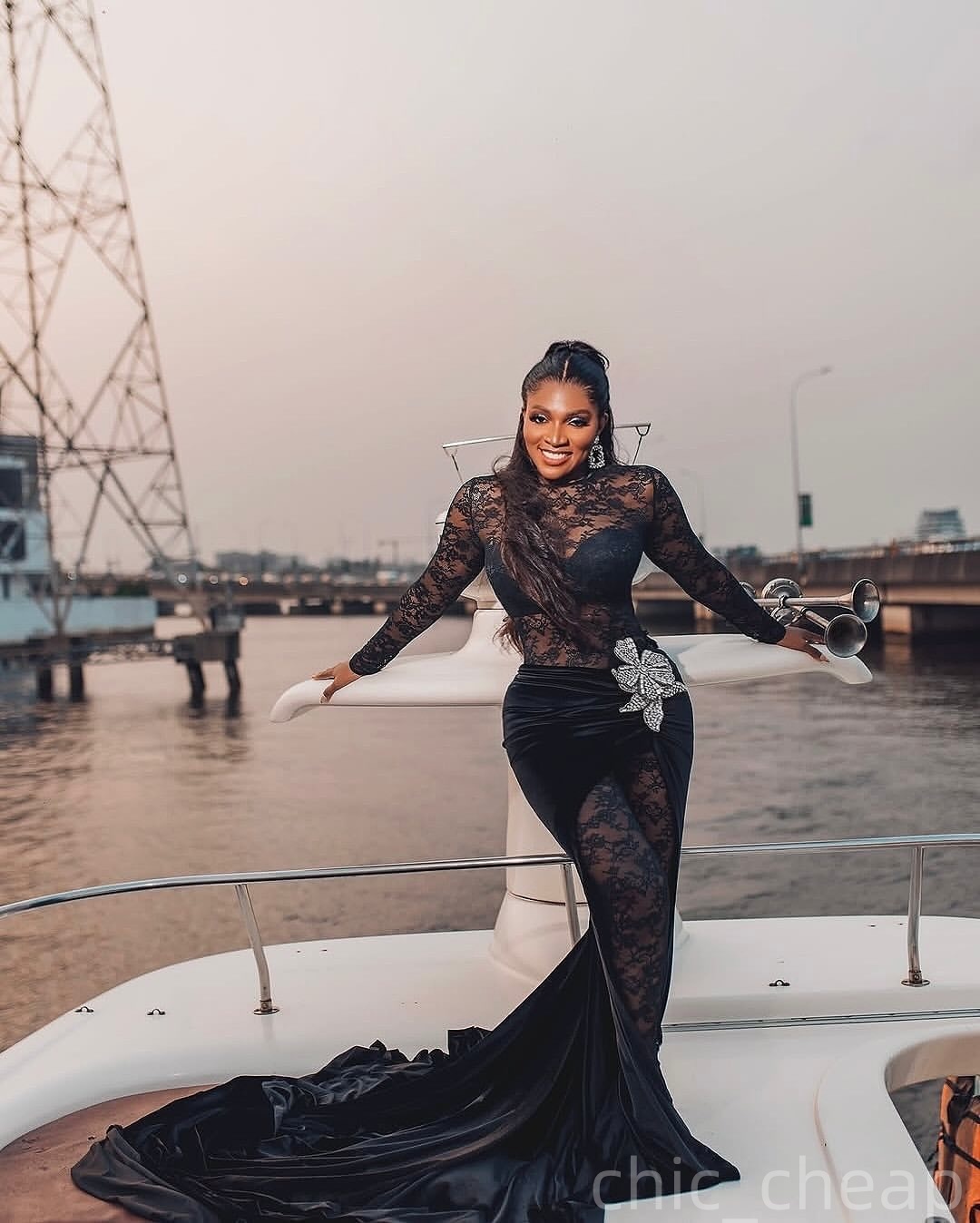 Black Mermaid Prom Dresses 2025 Flowers Lace Velvet See Through Evening Formal Party Second Birthday Engagement Gowns Plus Size Dress For Special Occa