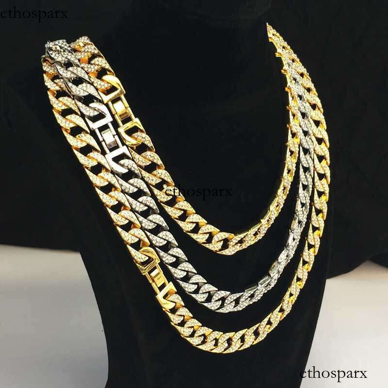 Gold iced out cuban link chain jewelry hiphop miami men cuban chain necklace jewelry cuban link jewelry chain
