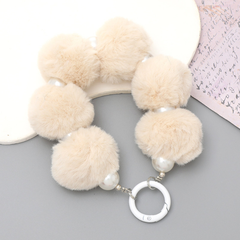 Yilian Autumn Winter New Furry Beaded Pendant DIY Phone Case Bag Charm Short Wrist Strap Lanyard for Women 333
