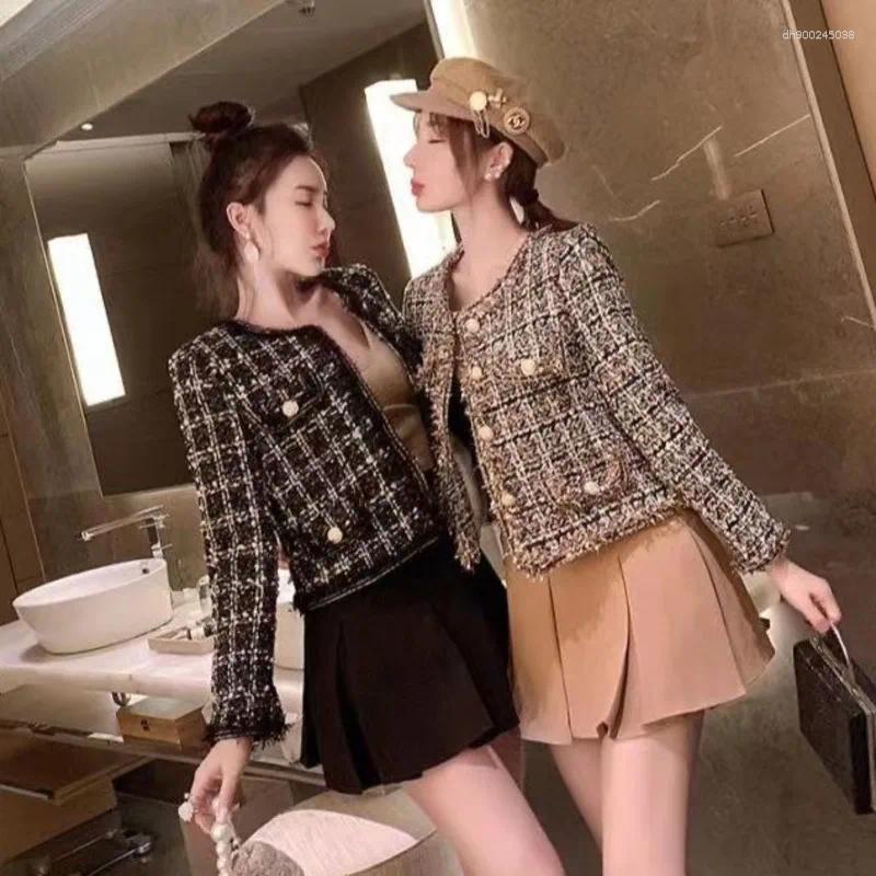 Women's Jackets Autumn Winter Fashion Korean Chic Vintage Tweed Woolen Jacket Coat Plaid Tassel Outerwear Elegant Slim Streetwear Coats