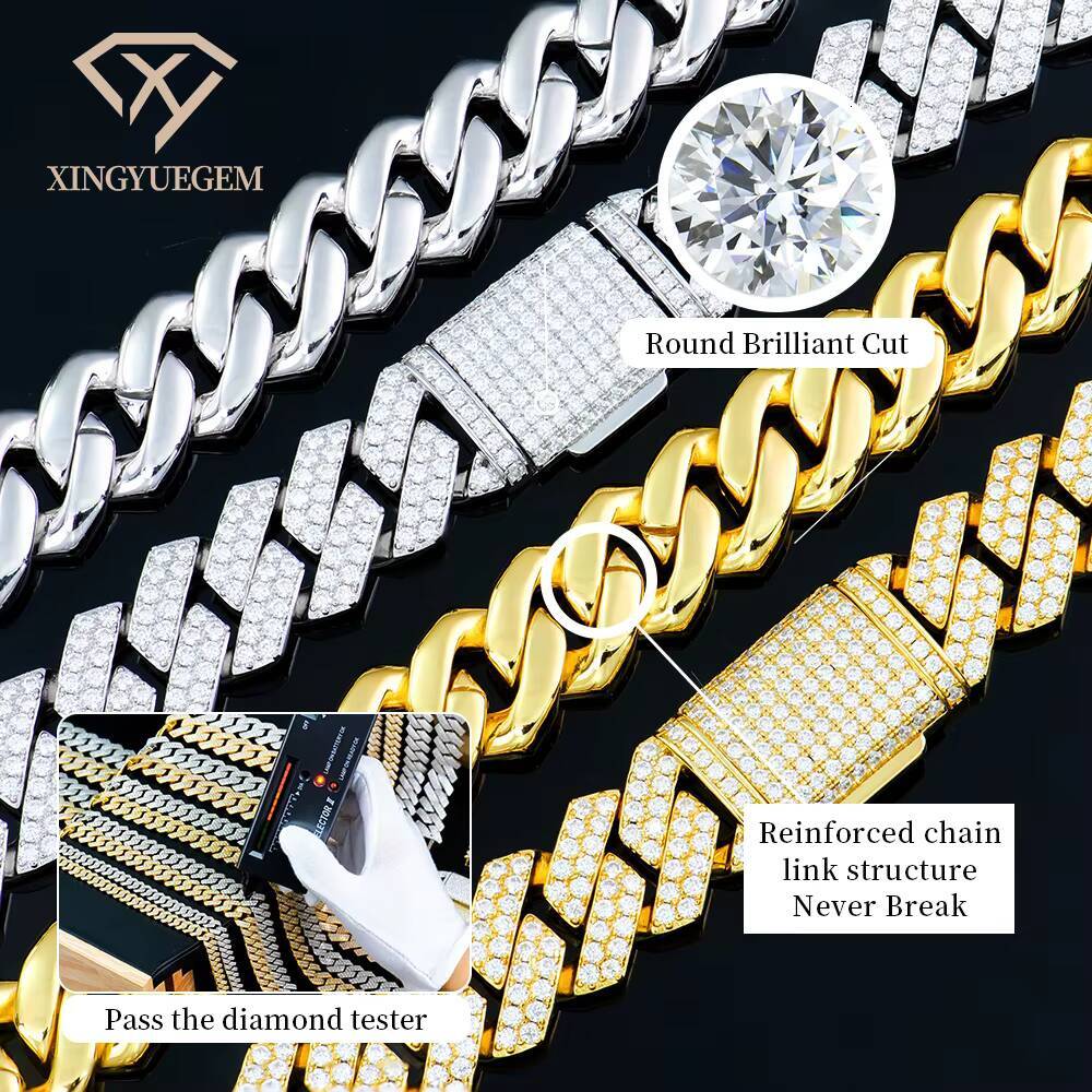 Wholesale Hip Hop Mossanite Jewelry 925 Sterling Silver 8-20mm Gra Ice Vvs Diamond Necklace Moissanite Cuban Link Chain for Men