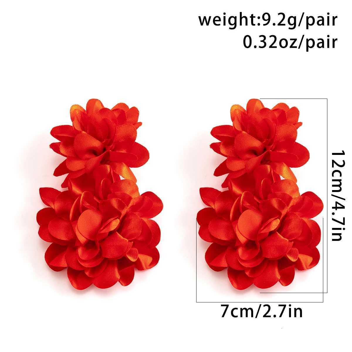 Exaggerated Red Petal Flower Drop Earrings for Women Boho Handmade Long Tassel Rose Fairy Dangle Earrings Aesthetic Jewelry New XJ250722