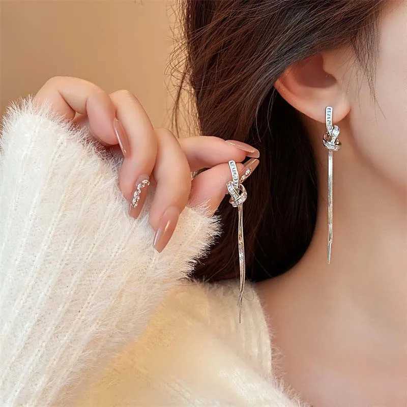 Luxury Crystal Long Tassel Drop Earrings for Women New Trend Gold Color Knot Snake Bone Chain Earrings Wedding Jewelry Gifts XJ250722
