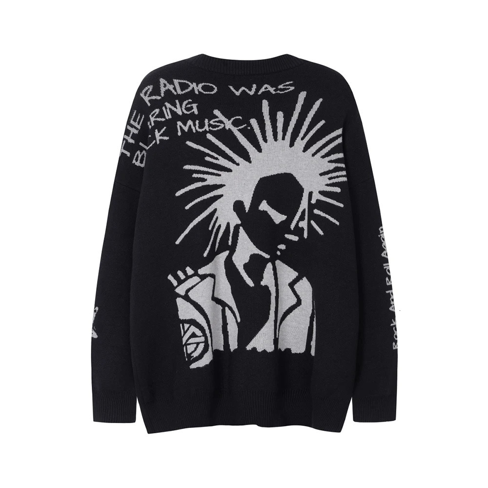 High Street Letter Graffiti Baggy Pullover Sweater for Men and Women Round Neck Black Gray Knitted Wool Sweaters Oversized 250717