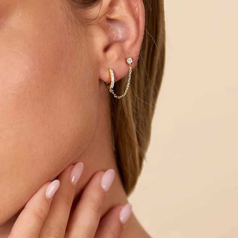 1PC Tassel Chain Earrings for Women Cubic Zircon Ear Stud Hoop Two Hole Earrings Statement Female Accessories Hot Jewelry XJ250722