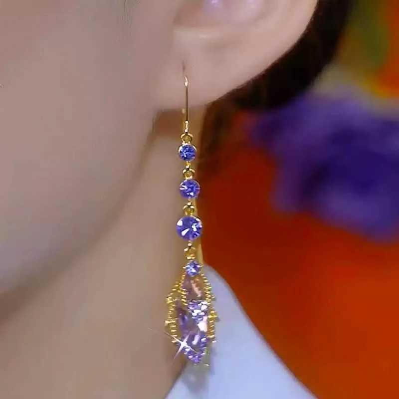 Elegant Purple Crystal Mle Long Tassel Ear Wire for Women New Fashion Exquisite Temperament Ladies Wedding Party Jewelry XJ250722