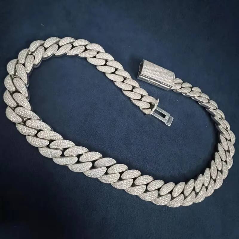 Bling 14k Gold Plated Iced Out Diamond Hip Hop Jewelry VVS Moissanite Necklace Women Cuban Necklace Men Cuban Link Chain
