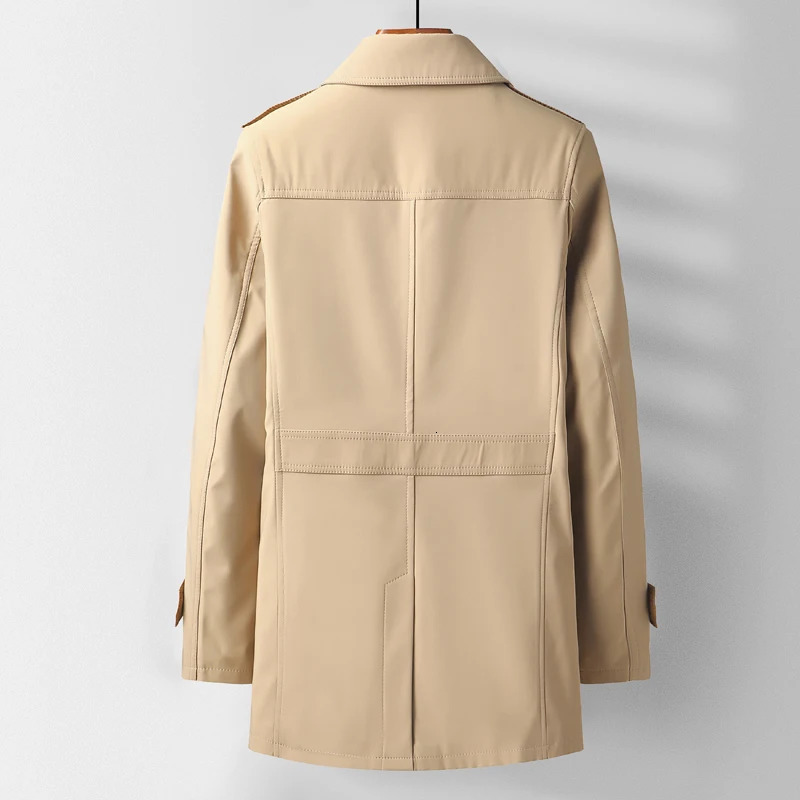 Mens Spring and Autumn Fashion Handsome Lapel Long Windbreaker Middle-aged Business Casual Windbreaker Coat 250714