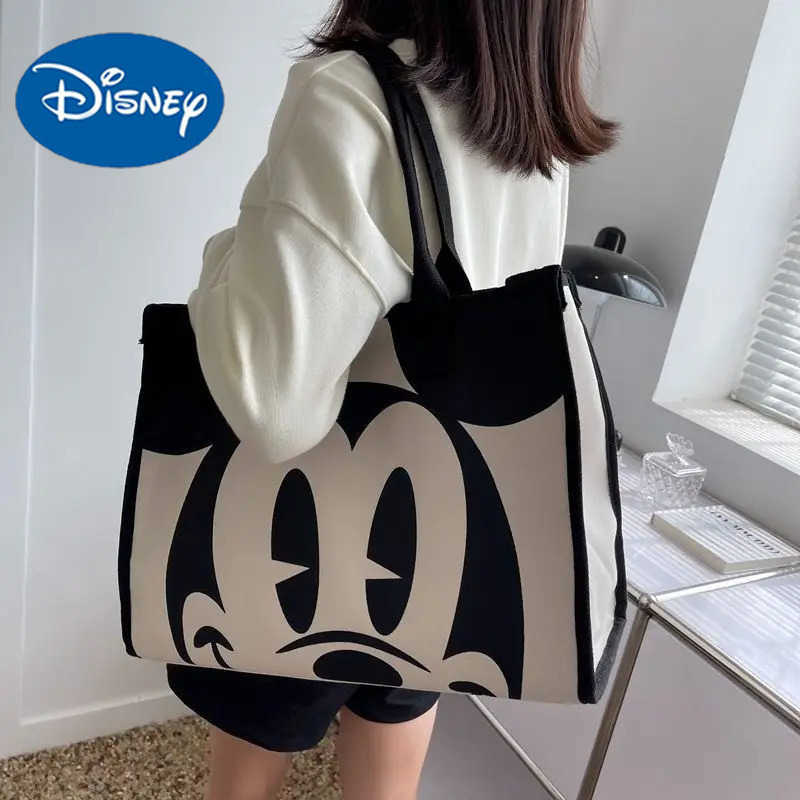 Disney Authorized Mickey Mouse Large Capacity Canvas Tote Bag For Women Elegant Summer Fashion Shoulder Bag Commuter Tote Bag W250722
