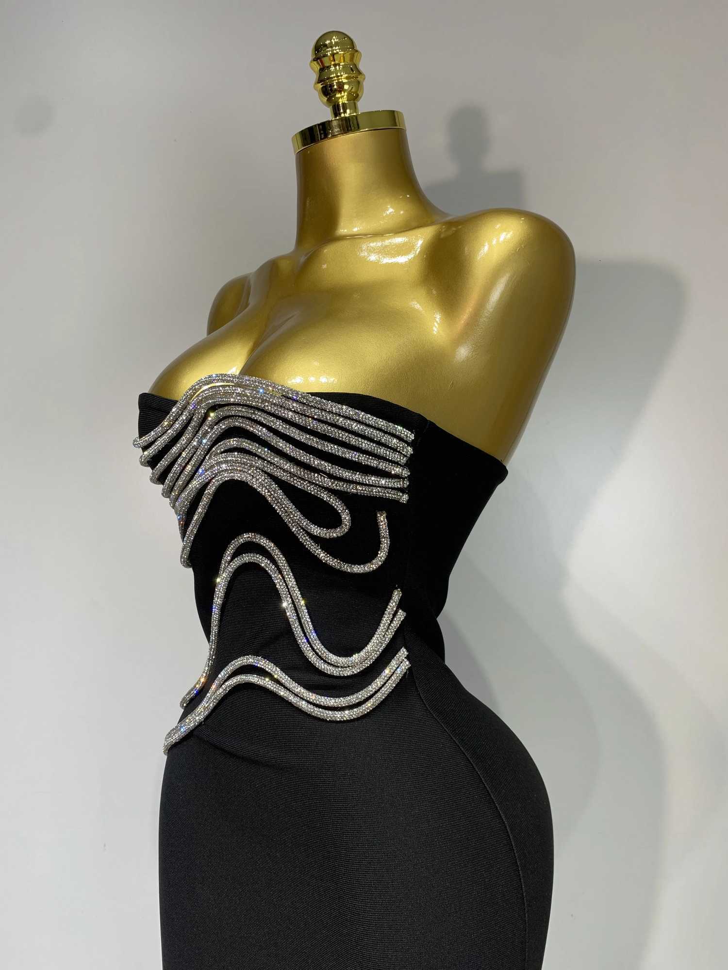 Women Sexy Strapless Lines Bodycon Bandage Long Dress Celebrity Red Carpet Dress Evening Birthday Party Dresses XJ250722