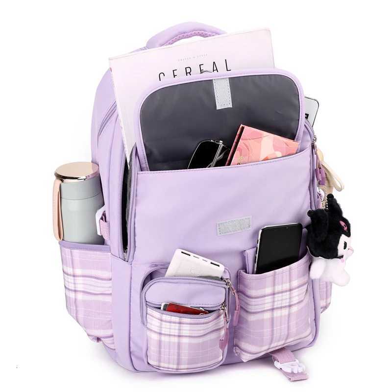 Cute Wen Backpack Waterproof Multi-Pocket Nylon School Backpack for Students Female Girls Kaii Laptop Bookbag Purple Backpacks Y250722