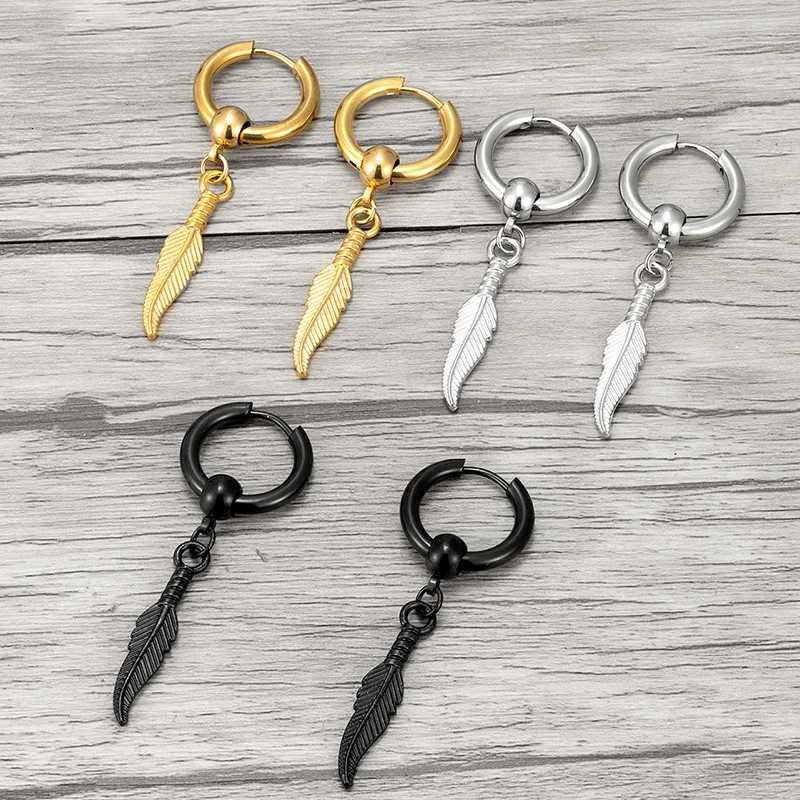 1 Piece Trend Feather Tassel Eardrop Women Men Stainless Steel Earrings Men Boy Punk Street Fashion Ear Jewelry Gift Hot XJ250722