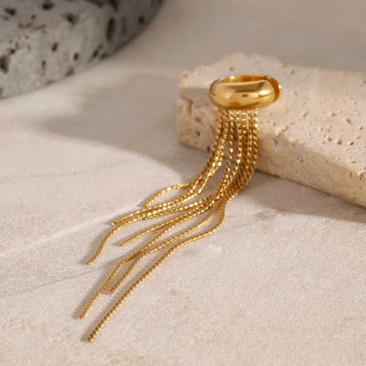 uthway Trend Luxury 18K Gold Stain Steel Tassel Ear Clip For Women Waterproof Anti Allergic Jewelry New Arrival 2024 XJ250722