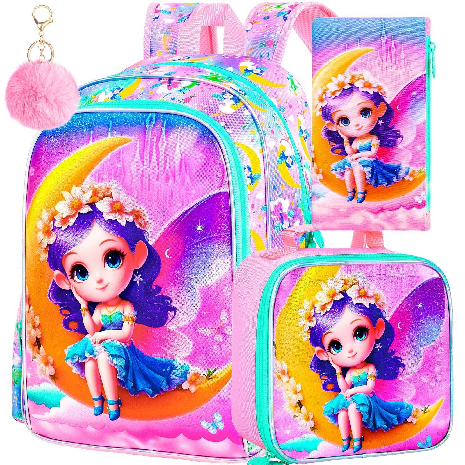 3PCS Girl Backpacks for Elementary Kids Backpack School with Lunch Box 16 Bookbag for Girls 3 in 1 Set for Water Resistant Y250722