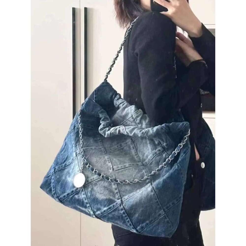New Dia id Chain Small Fraance Tra Single oulder Retro Denim Large Capaci Underarm Tote Bag