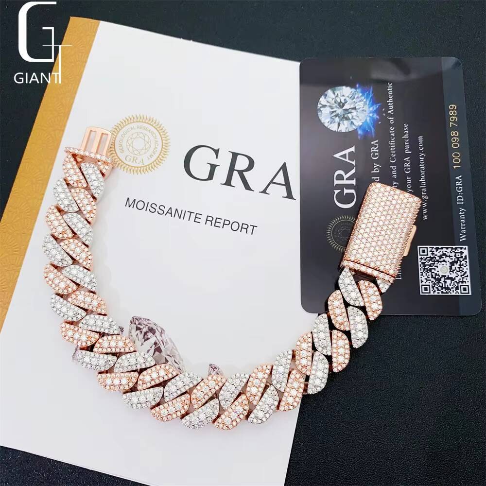 HIP HOP New Design Cuban Jewelry 925 Sterling Silver VVS Moissanite Diamond Two Color Cuban Link Chain Necklace Bracelet Unisex
