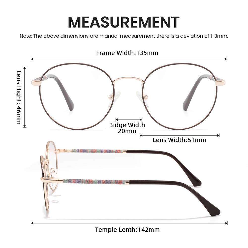 YINSQER Women's Round Reading Glasses Custom Diopters Photochromic Lenses with Sparkling Glass Beads Temple Fashion Eyewear +1 2
