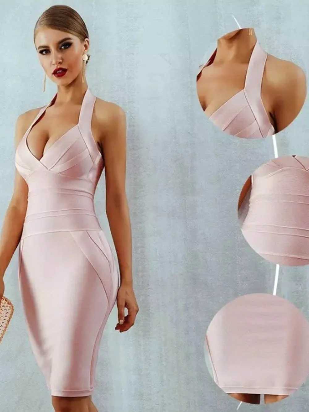 2024 New Womens Fashionable Neck Hanging Sexy Suspender Backless Tight Bandage Dress Ele Hip Hing Dress XJ250722