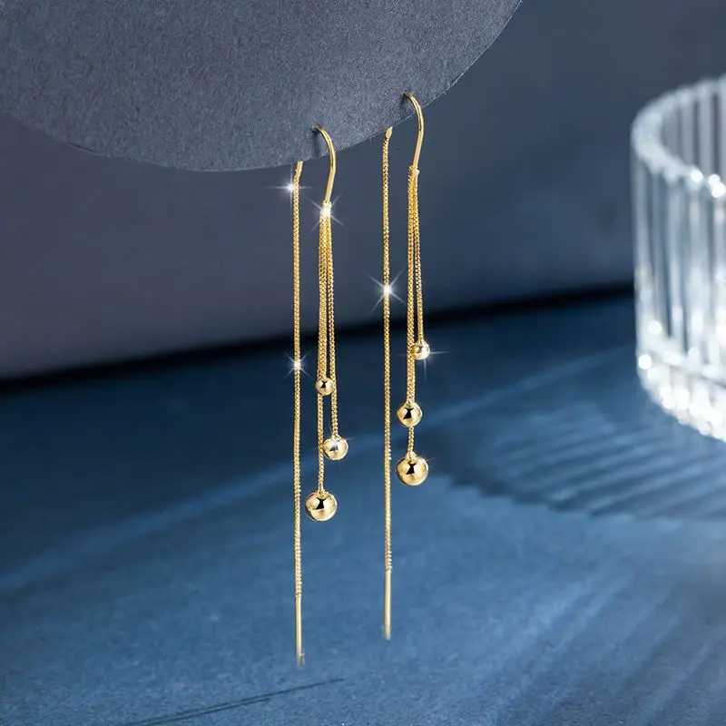 Charm Gold Color Stainless Steel Ball Long Drop Dangle Earrings for Women Exquisite Trend Bride Ear Line Jewelry Gift Colorfast XJ250722