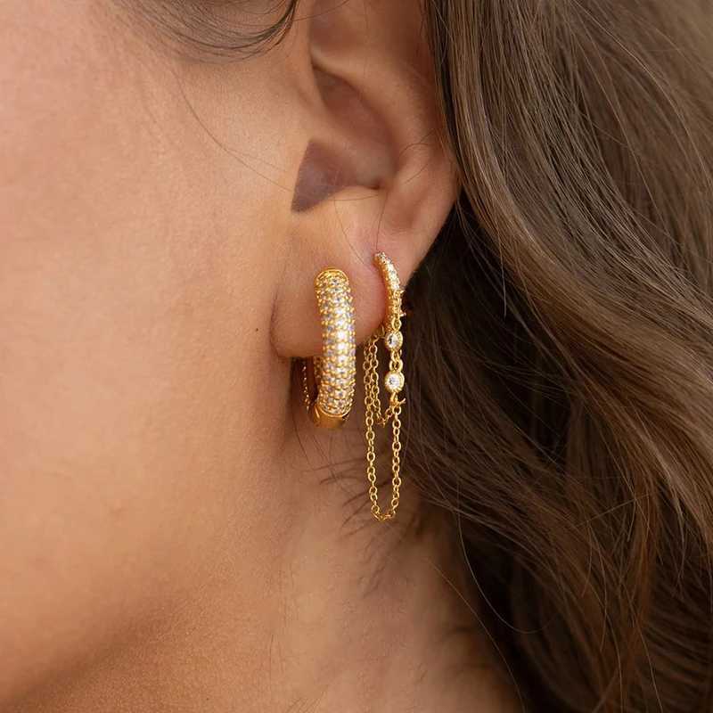 New Arrival Stainless Steel Ear Studs Tassel Chains Earrings For Women Fashion Crystal Zirconia Drop Earrings Piercing JewelryXJ250722