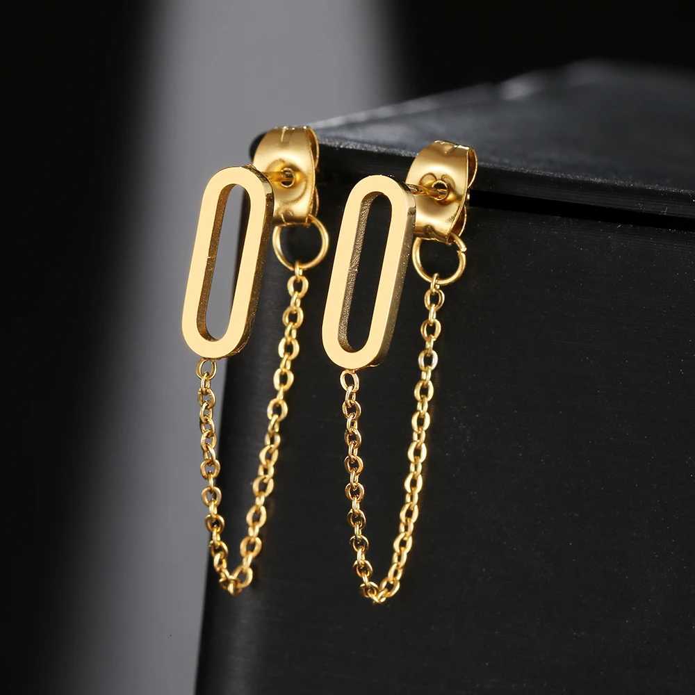 2022 Trend Stainless Steel Earrings Classic Style Hollow Rounded Rectangle Fashion Tassel Chain Earrings for Women Jewelry Gifts XJ250722