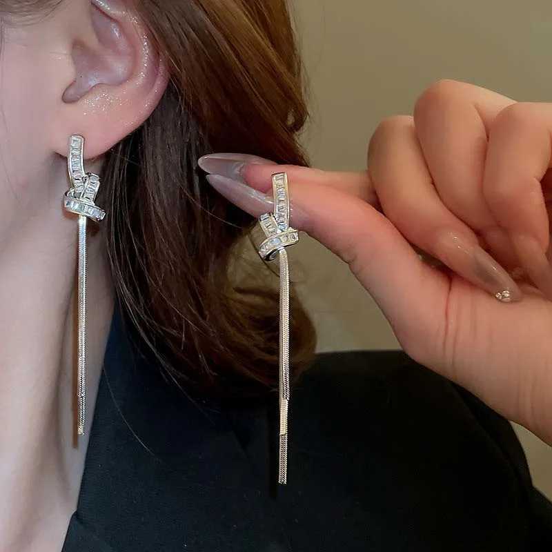 Luxury Crystal Long Tassel Drop Earrings for Women New Trend Gold Color Knot Snake Bone Chain Earrings Wedding Jewelry Gifts XJ250722