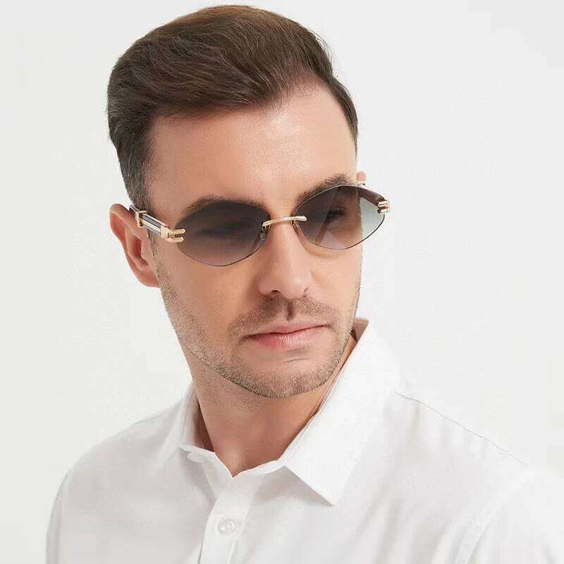 Original Special Shaped Black Gold Rimless Sunglasses for Male DUCER I High Street Boundless Acetate Solar Glasses Men